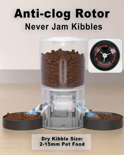 Dual Automatic Cat Feeder 2 Cats,6 Meals/Day,12 Portions/Meal,4.2L Dual Power Double Bowls Feeder,Dry Food Auto Pet Dispenser,10S Voice Record,Flexible Schedule Timer (Black,Basic Dual Bowls)