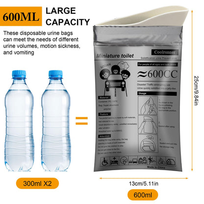 Coolrunner Disposable Urine Bags, Camping Pee Bags for Men Women, Disposable Urinals Vomit Bags for Travel Urinal Toilet Traffic Jam Emergency Portable Toilet for Kids, Patient (Grey-20p)