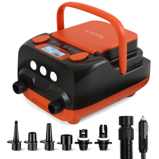 SereneLife Electric Paddle Board Pump – Portable 16 PSI Dual-Stage Air Compressor with Built-In Battery for Super Fast Inflation and Deflation - Auto-Off, LED Light For SUP, Boats & Inflatables