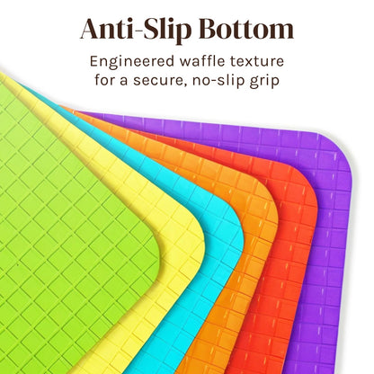Extra Thick Flexible Plastic Cutting Board Mats with Food Icons & EZ-Grip Waffle Back, (Set of 6) Dishwasher Safe Vibrant