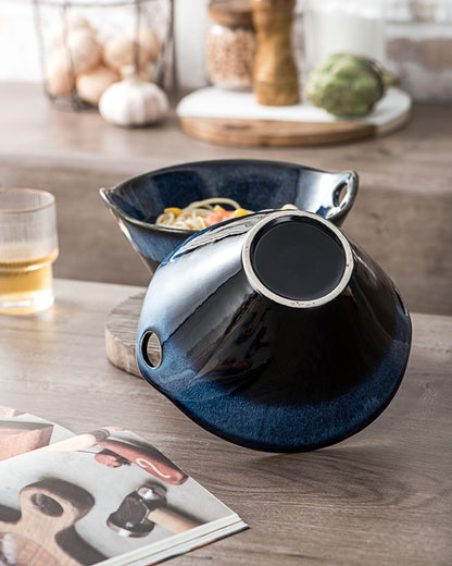 UNICASA Japanese Ramen Bowl Set with Chopsticks, Spoons and Rests, 26oz Deep Porcelain Noodle Bowl Set of 2 for Udon, Pho, Salad, Soup (Reactive Blue)