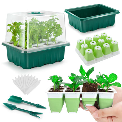 Seed Starter Tray, 48 Cells Indoor Seed Starter Kit, Flexible Silicone Designed Seedling Starter Trays, Germination Tray with Humidity Dome & Lids(4in Height), Reusable & Dishwasher Safe, BPA-Free