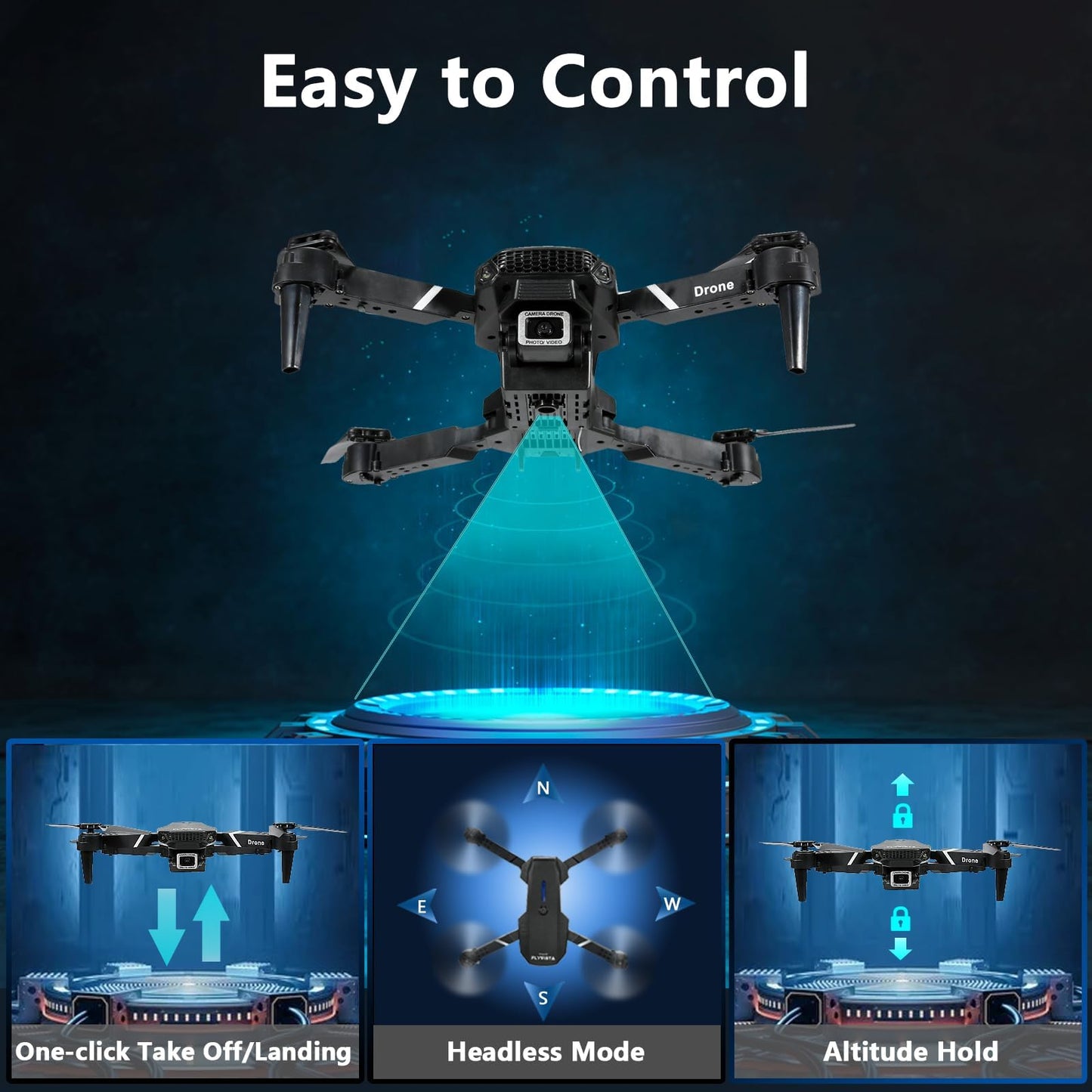 FLYVISTA Mini Drone with Camera for Adults Kids, 1080P WiFi FPV Camera Drone with 3 Batteries, One-Click Take Off/Landing, Altitude Hold, Headless Mode, 360° Flips, 3-Gear Speeds, Emergency Stop, Carrying Case, Toys Gifts for Kids and Adults Beginner