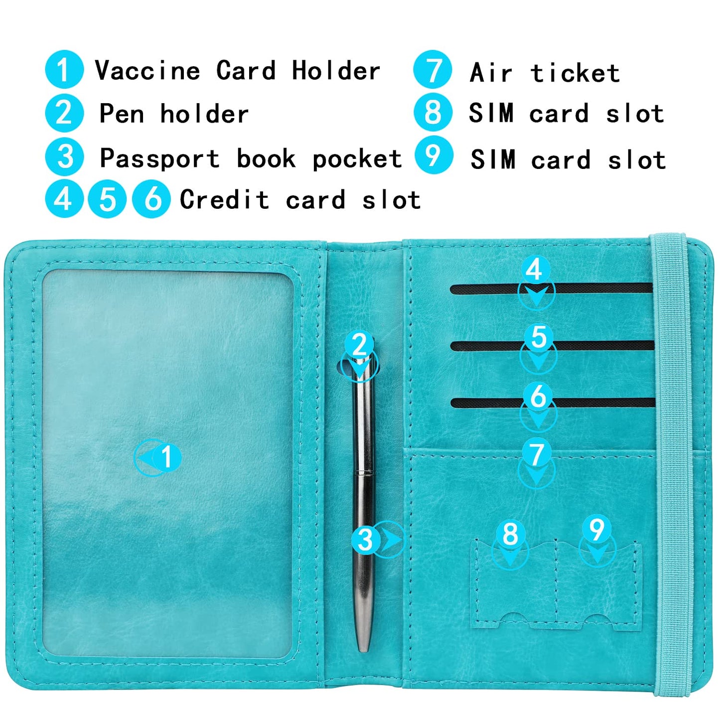 GDTK Leather Passport Holder Cover Case RFID Blocking Travel Wallet (Sky Blue)