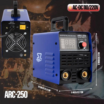250A 110/220V Stick Welder,ARC/Lift TIG Welding Machine with Synergic Control,IGBT Inverter,Hot Start,Arc Force and Anti-Stick