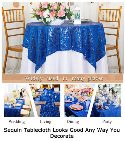 ShinyBeauty Sparkling Royal Blue Sequin Tablecloth 54x54 Inch - Glitter Dining Table Cover for Birthday Wedding Party Decor, Elegant Luxury Table Linen Overlay