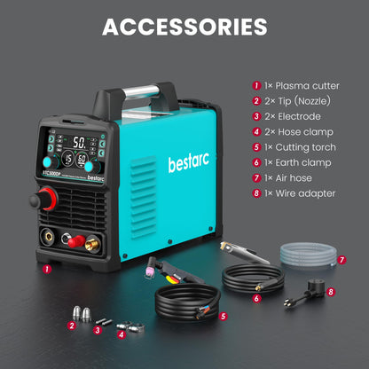 bestarc Plasma Cutter, [Pilot Arc][Large LED Display][Air Sensor] 50A bestarc Plasma Cutter Machine 110/220V Dual Voltage, 1/2 Inch Clean Cut 4/5 Inch Max Cut, Post Flow Mesh, 2T/4T for Beginners DIY