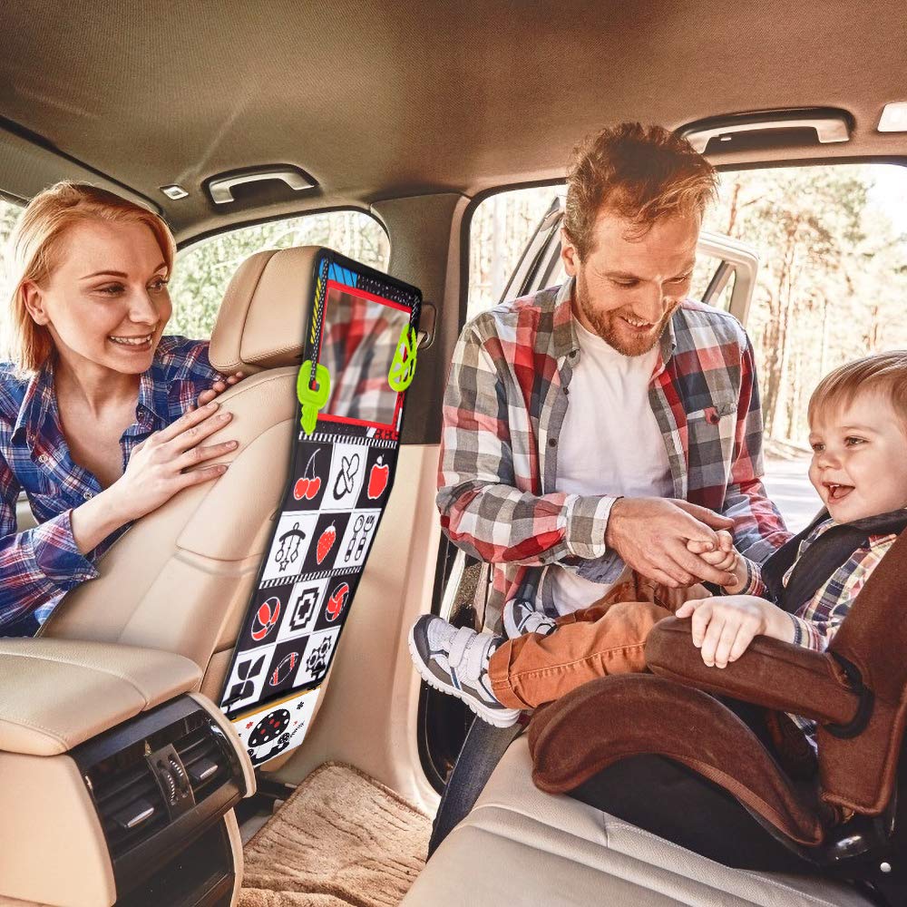 Teytoy Tummy Time Newborn Mirror - Infant Toys 0-3 Months with Brain Developmental Baby Mirror, Cloth Book & Teethers, High Contrast Black and White Sensory Toys for 4-12 Months