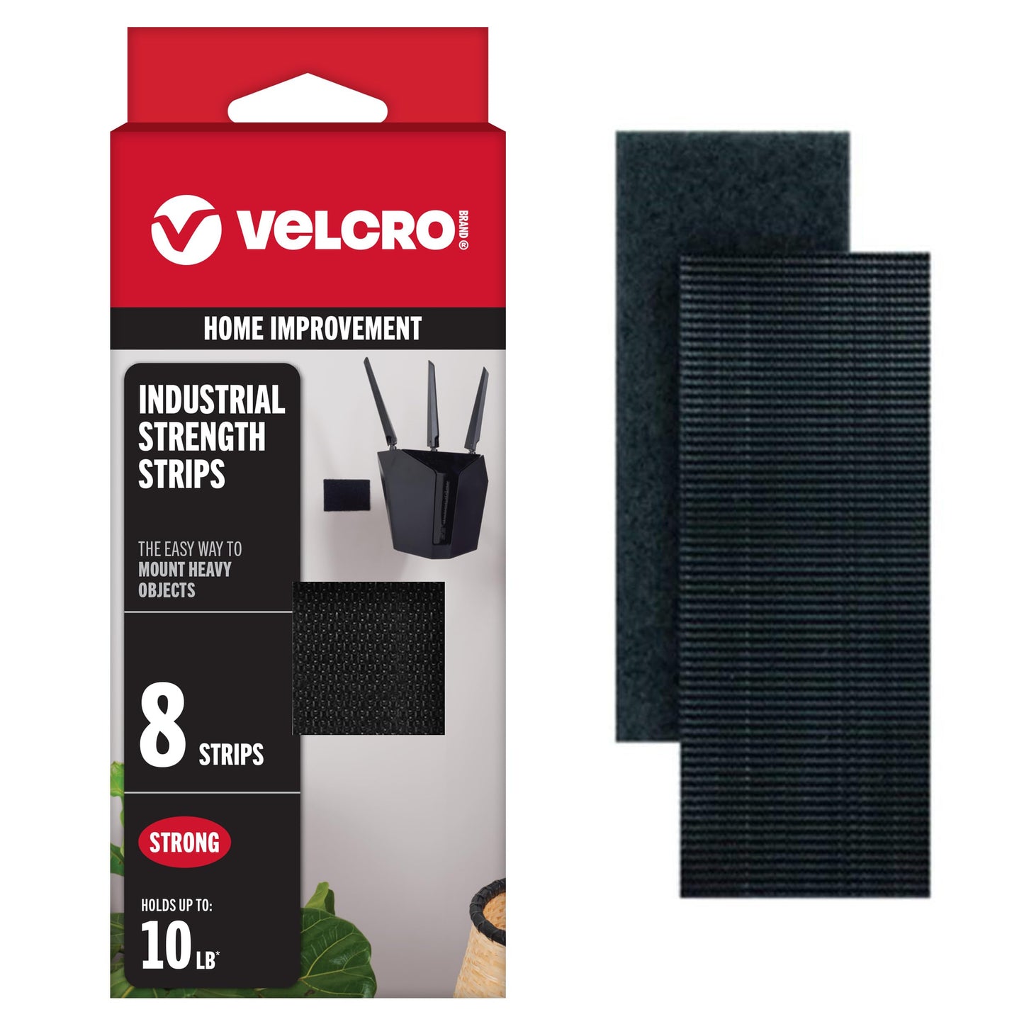 VELCRO Brand Heavy Duty Fasteners | 4x2 Inch Strips with Adhesive 8 Sets | Holds 10 lbs | Black Industrial Strength Stick On Tape | Indoor or Outdoor Use (VEL-30703-USA), 8 Count (Pack of 1)
