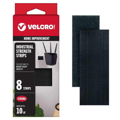 VELCRO Brand Heavy Duty Fasteners | 4x2 Inch Strips with Adhesive 8 Sets | Holds 10 lbs | Black Industrial Strength Stick On Tape | Indoor or Outdoor Use (VEL-30703-USA), 8 Count (Pack of 1)