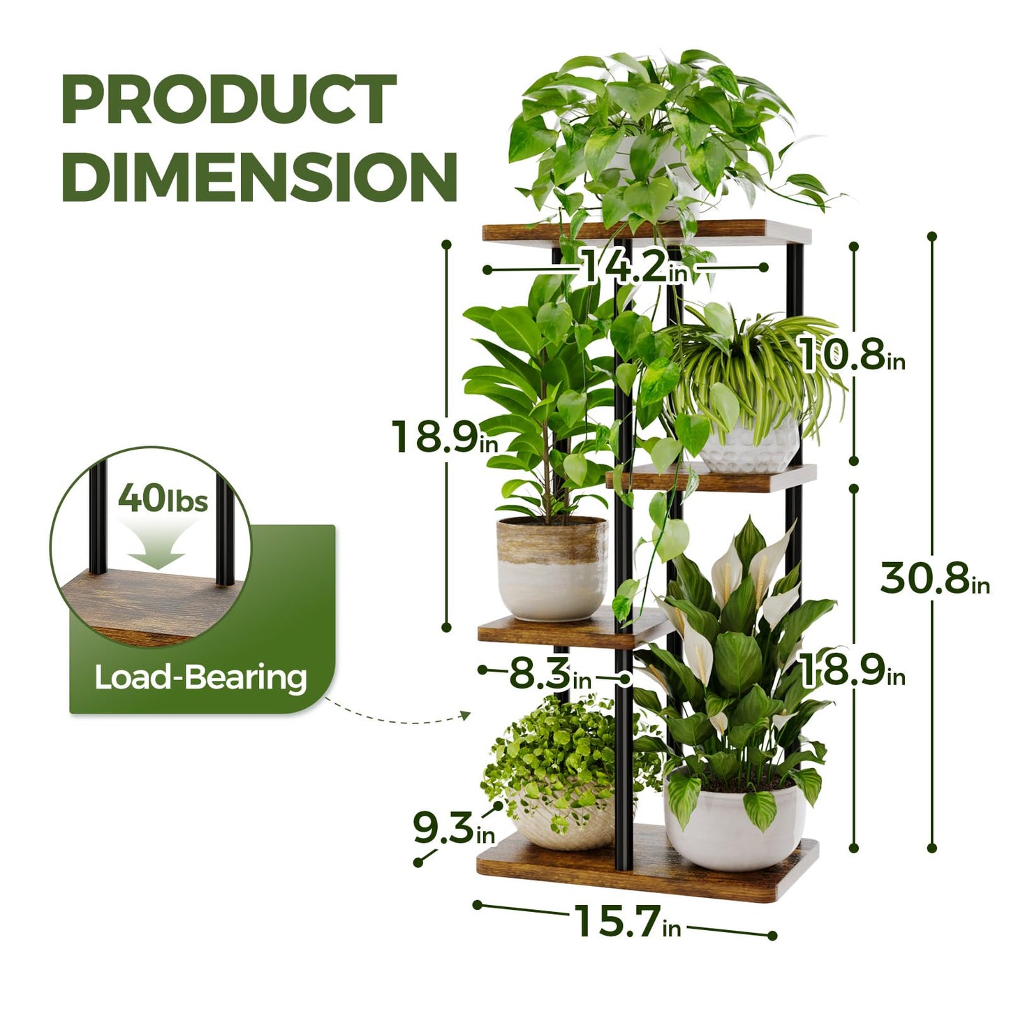 Bamworld Plant Stand Indoor, Corner 4 Tier Metal Plant Shelf for Multiple Plants, Tiered Flower Pot Stands for Patio Garden Balcony Living Room Bedroom, Brown