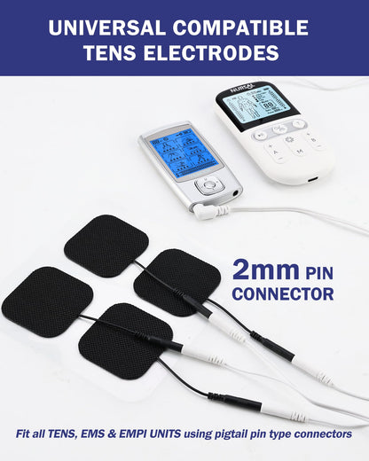TENS Unit Replacement Pads, Nursal Reusable Self-Adhesive Electrodes Pads 20 Packs 2x2” 2x4”, Latex Free Pigtail TENS Pads, Compatible with TENS 7000, AUVON TENS, Etekcity, Nicwell Care Tens