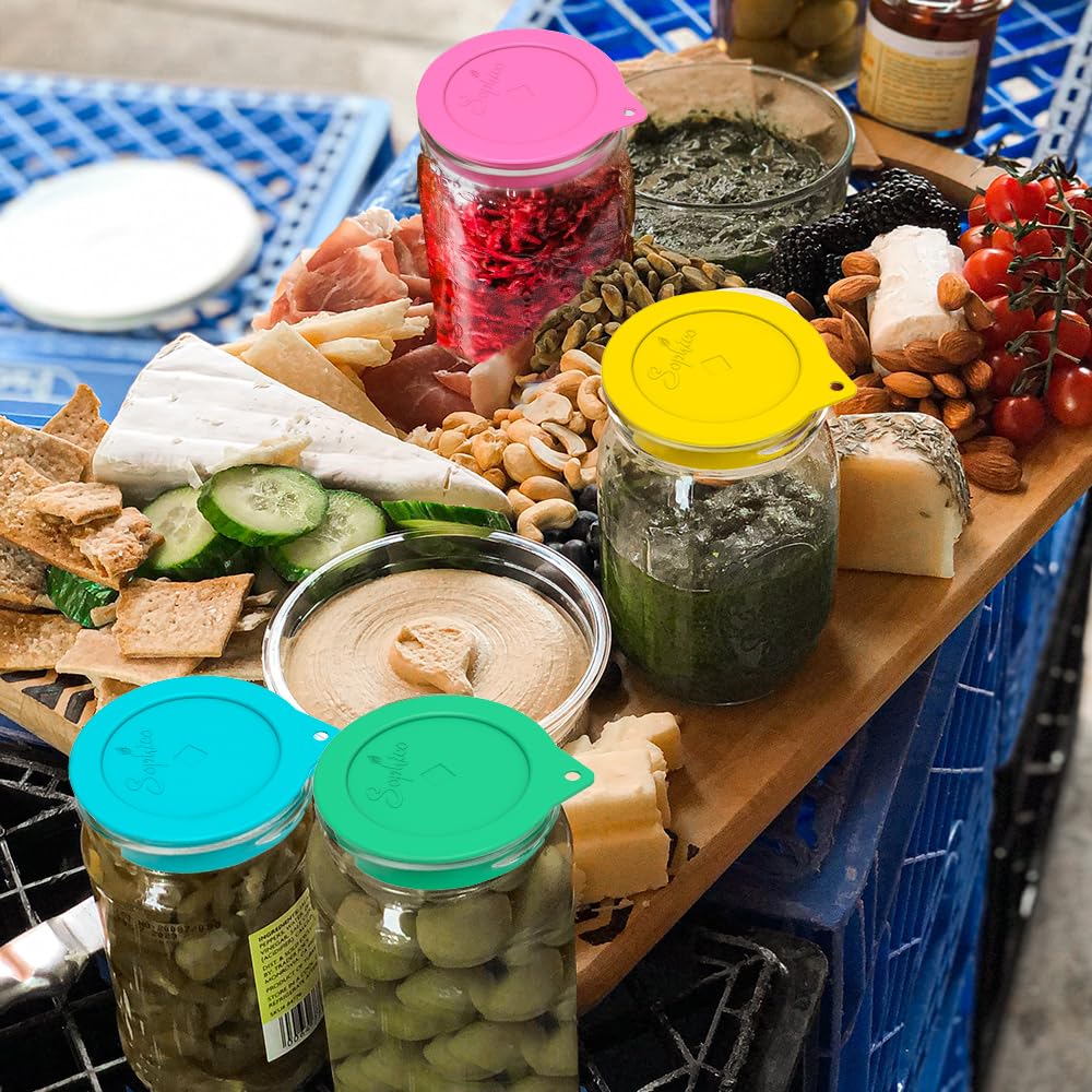 Sophico Silicone Fermenting Lids, Waterless Airlock Fermentation Tops Mason Jar Lid Fermenter Caps for Pickles, Kimchi, and Fermented Probiotic Food - 4 Pack, Wide Mouth (Jars Not Included)