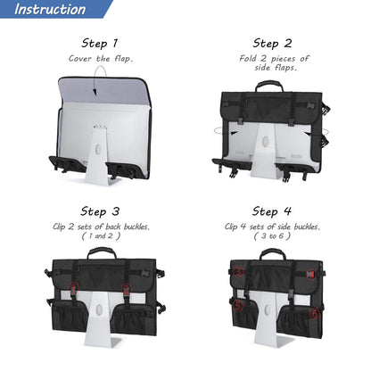 CURMIO Travel Carrying Bag Compatible for Apple 27" iMac, Protective Monitor Dust Cover for 27" LCD Screens and Accessories, Black, Patent Pending