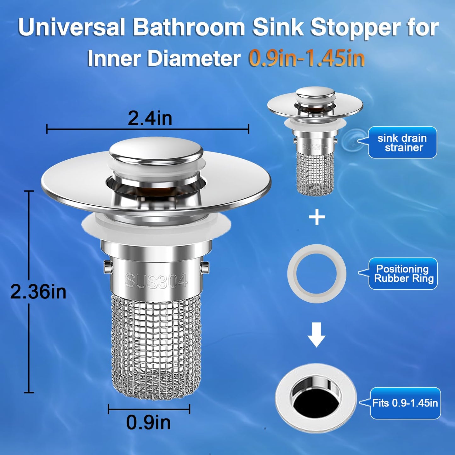 Bathroom Sink Drain Strainer, Pop-up Sink Drain Strainer with Removable Stainless Steel Strainer Basket Hair Catcher, Bathroom Sink Strainer for Bathroom Sink Stopper Replacement. (1PACK)