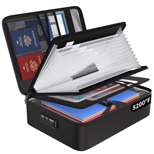 ENGPOW File Organizer Bag with 13 Pocket Accordion File Folder, Fireproof Document Organizer with Lock& Labels,Multi-Layer Portable Home Travel Safe Storage Box for Important Documents,Files and More