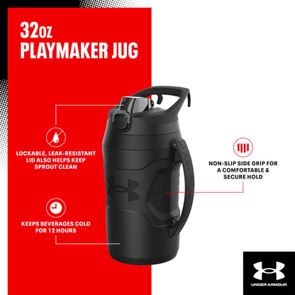 Under Armour 32 oz Insulated Water Bottles - Sports Water Jug with Handle, Fence Hook, Leak Resistant for Baseball, Football & More, 32 oz Water Bottles, Sports Water Bottle Insulated