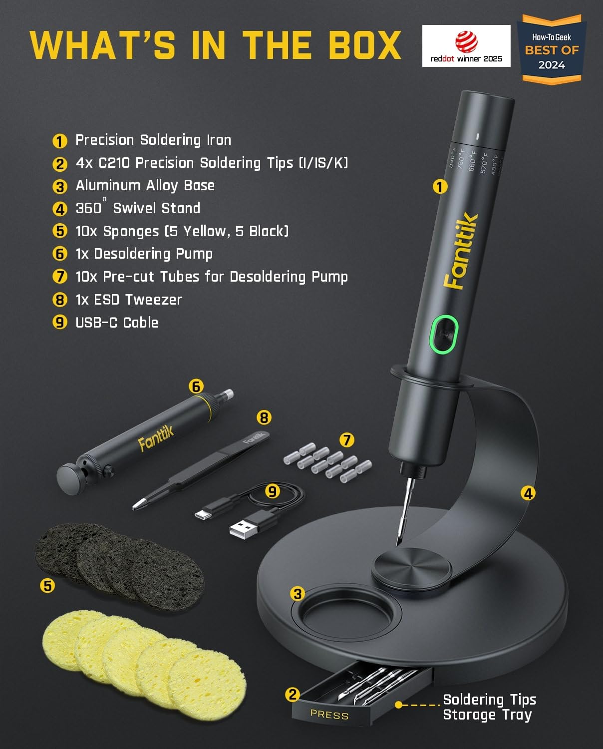 Fanttik T1 Max Soldering Iron Kit, Cordless Soldering Iron, 7 Seconds Fast Heating(390°F-840℉), Auto Sleep, 4 Precision Soldering Tips(C210), 360° Swivel Stand, Soldering Iron for Precision Repair