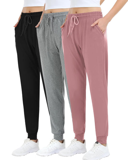 ZENEX 3 Pack Womens Joggers Women's Sweatpants with Pockets, for Running Yoga Workout Lounge(601-L/XL-B/LGR/LPU)
