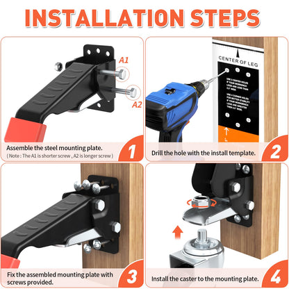 SPACEKEEPER Workbench Casters kit 660 Lbs - Retractable Casters Heavy Duty Bench Caster Wheels Designed for Workbenches Machinery & Tables, 4 Pack