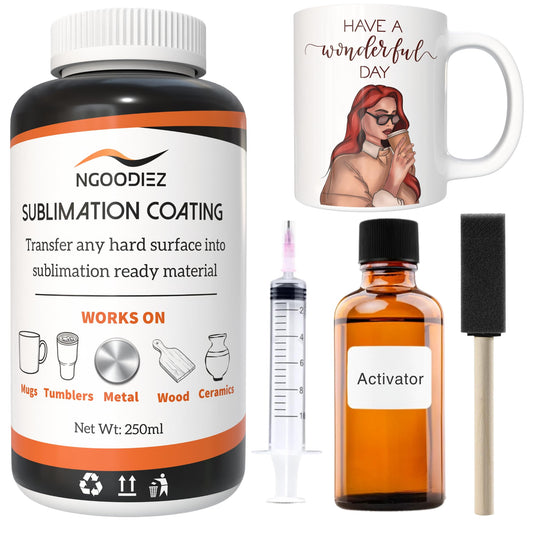 Sublimation Coating - 250ml Universal Coating Kit for Mugs, Tumbler, Ceramics, Wood, Glass, Metal - Sublimation Liquid Coating, Durable, High Gloss Finish - Sublimation Supplies and Accessories Kit