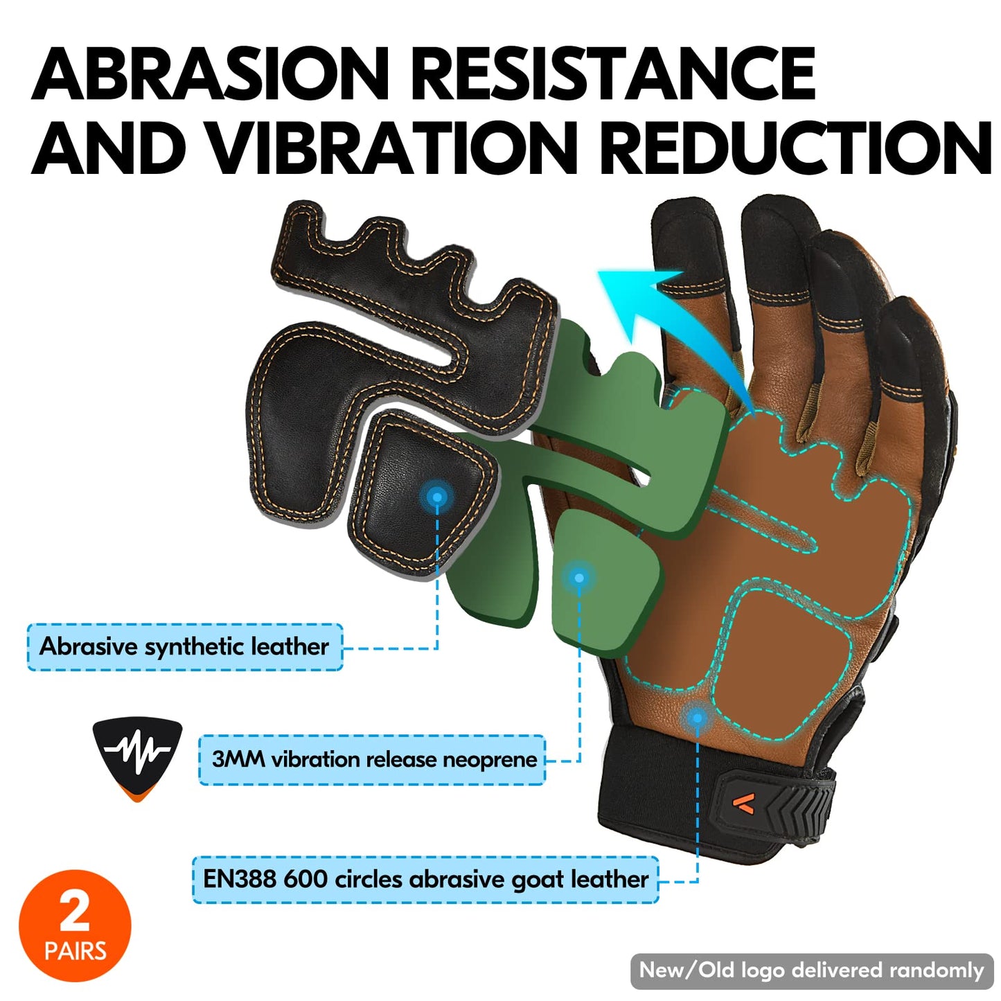 Vgo... 2-Pairs -4℉ or above Winter Waterproof High Dexterity Heavy Duty Mechanic Glove, Rigger Glove, Anti-vibration, Anti-abrasion, Touchscreen (Size L, Brown, GA8954FW)