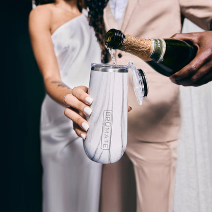 BrüMate 12oz Insulated Champagne Flute With Flip-Top Lid - Made With Vacuum Insulated Stainless Steel (Blue Agave)