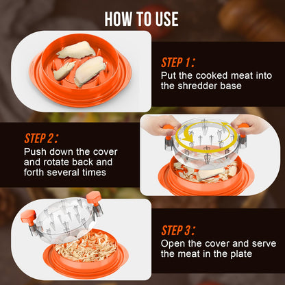 SoulLife Chicken Shredder 8 Inches, Chicken Breast Shredder Tool, Cooked Meat Shredder with Clear Lid, Ergonomic Design, Auti-slip, Easy To Clean, Chicken Shredder Tool Twist, Chicken Grinder (Orange)