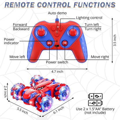 Punieayi Spider Remote Control Car, 2.4Ghz RC Cars with Headlight Double Sided Off-Road 360° Rotating Rechargeable 4WD RC Stunt Car Indoor Outdoor Spider Toys for Boys 4-6 5-7 8-13
