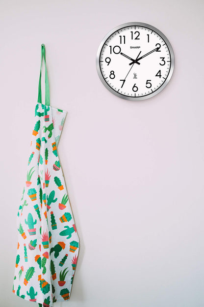 Sharp Atomic Analog Wall Clock - 12" Silver Brushed Finish - Sets Automatically- Battery Operated - Easy to Read - Easy to Use– Modern Design and Style