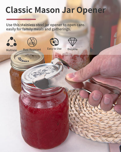 CYDW Mason Jar Opener Tool with No Lid Dents or Damage, Can Opener Manual Multi-Purpose, Easy Twist Manual Handheld Top Remover Utensil, Canning Supplies Tools and Bottle Opener, Made For Lifetime