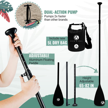 Crew Axel Inflatable Paddle Board 10’33’6” Extra Wide & Lightweight (18lb) Paddle Board – Premium SUP Set Includes 2 Bags, Floating Paddle, Camera Mount, 3 Fins, Dual Pump Kit (Floral 911)