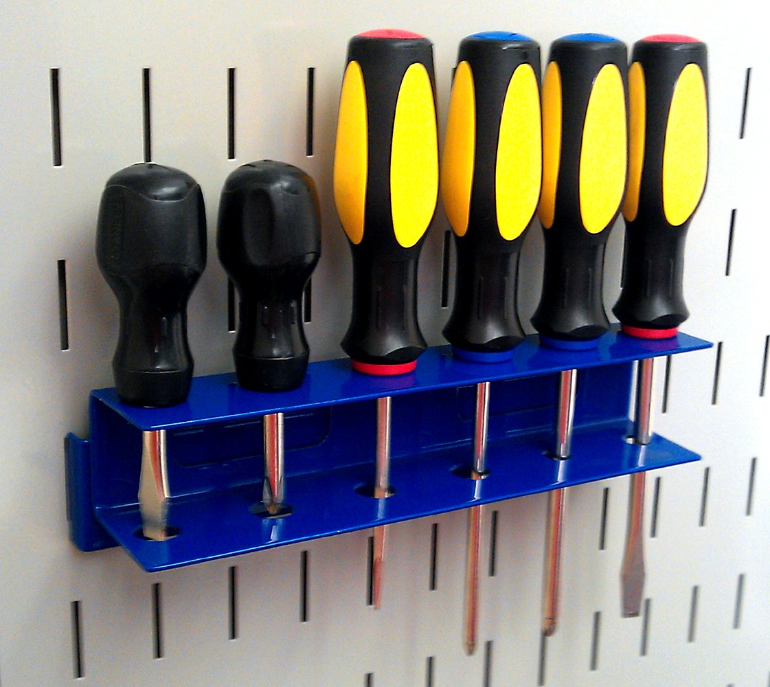 Wall Control Screwdriver Holder Bracket Slotted Metal Pegboard Accessory Slotted Tool Board - Blue
