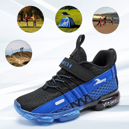 VITUOFLY Boys Sneakers Kids Running Shoes Girls Mesh Fitness Shoe Indoor Training Sneaker Lightweight Outdoor Sports Athletic Tennis Shoes for Little Kid/Big Kid Black Blue 7 Big Kid