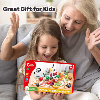 CUTE STONE Play Kitchen Accessories Toy, Play Food Sets for Kids Kitchen, Pretend Kitchen Set for Kids with Play Pots, Pans, Toddler Kitchen Playset Kitchen Toys for Girls Boys