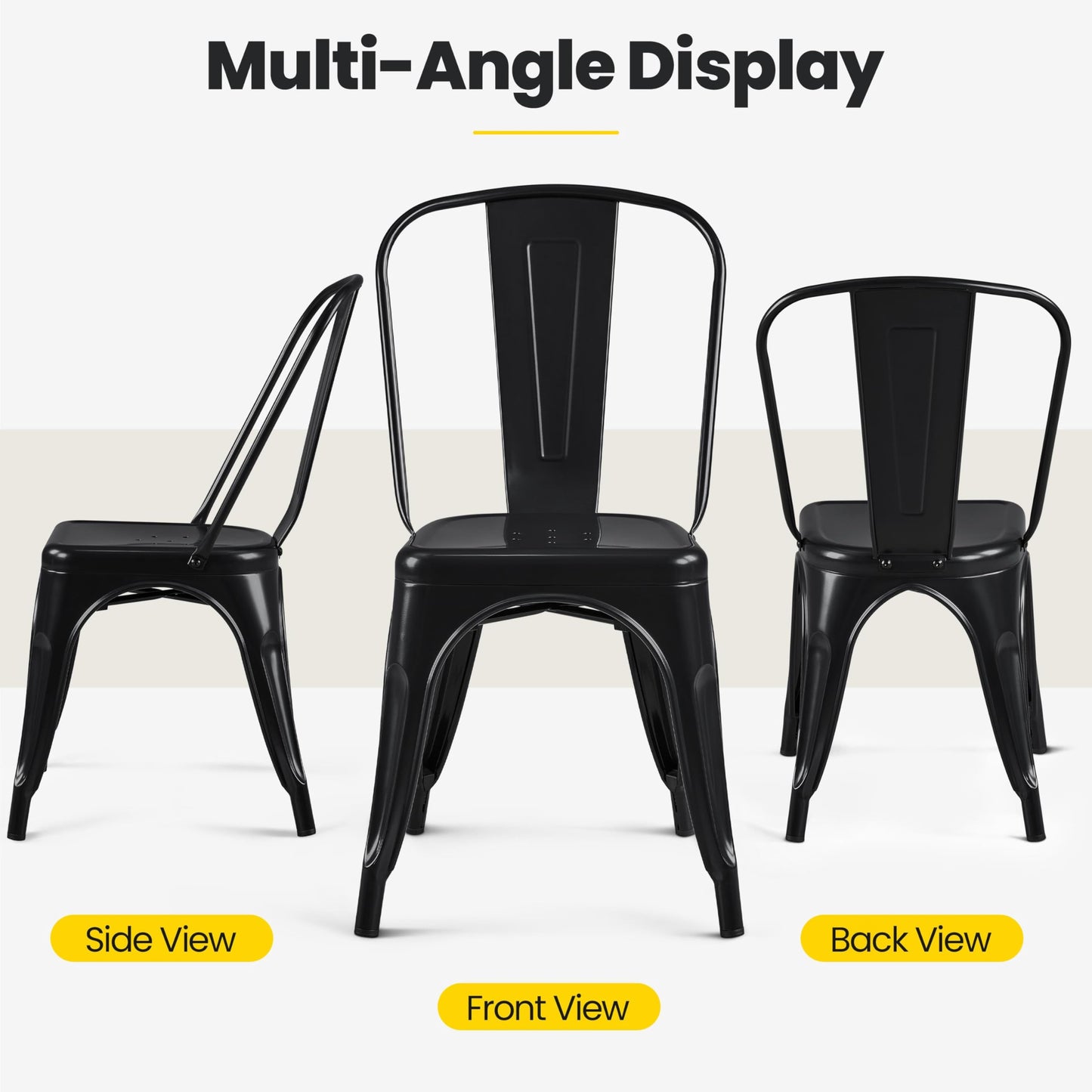 Yaheetech Metal Dining Chairs Set of 4, Industrial Stackable Kitchen Chairs with Back for Dining Room/Restaurant/Bistro/Patio, Indoor & Outdoor Use, Matte Black