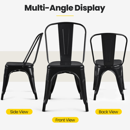 Yaheetech Metal Dining Chairs Set of 4, Industrial Stackable Kitchen Chairs with Back for Dining Room/Restaurant/Bistro/Patio, Indoor & Outdoor Use, Matte Black