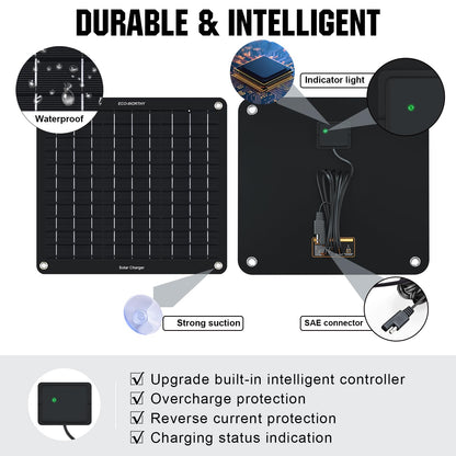 ECO-WORTHY 10W Solar Car Battery Charger Maintainer 12V Waterproof Portable Solar Trickle Charger for Car Truck Boat Lawn Mower RV Trailer Tractor ATV Utility Vehicle Battery