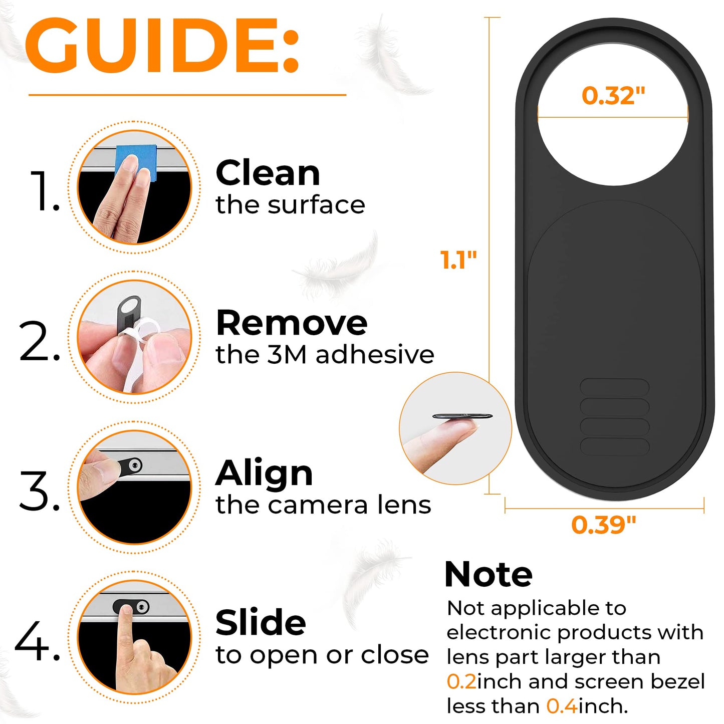 Yilador Webcam Cover, 0.03in Ultra Thin Slide Web Camera Covers for Laptop Computer Smartphone Mac iMac MacBook, Sliding Blocker Cover Protect Your Privacy Security (6*Big Black)