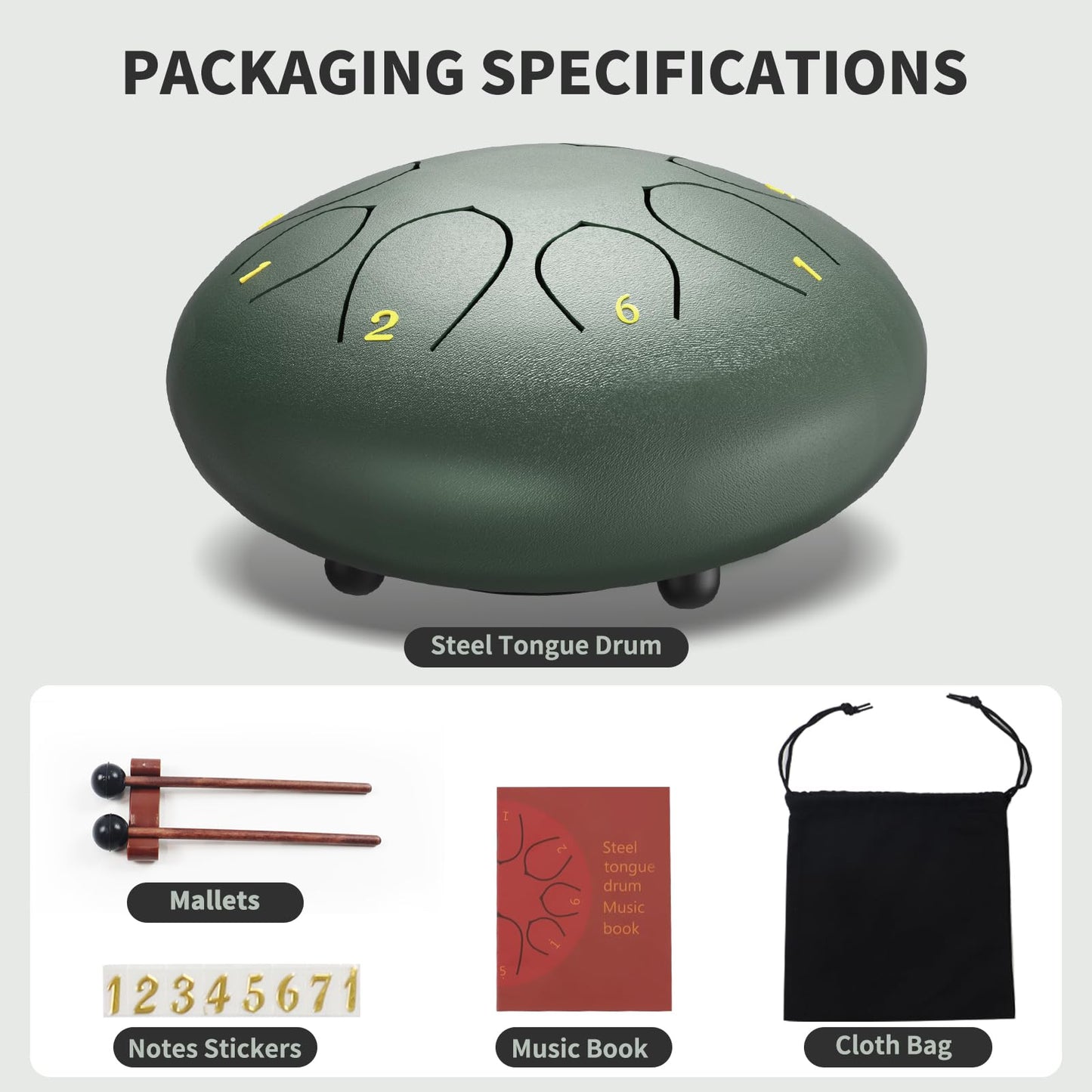 Rain Drum for Outside Garden, 6 Inches 8 Notes Steel Tongue Chakra Drums, Waterproof Meditation Rain Chime, Musical Instruments for Adult Gift with Bag, Music Book, Drum Mallets (Green)