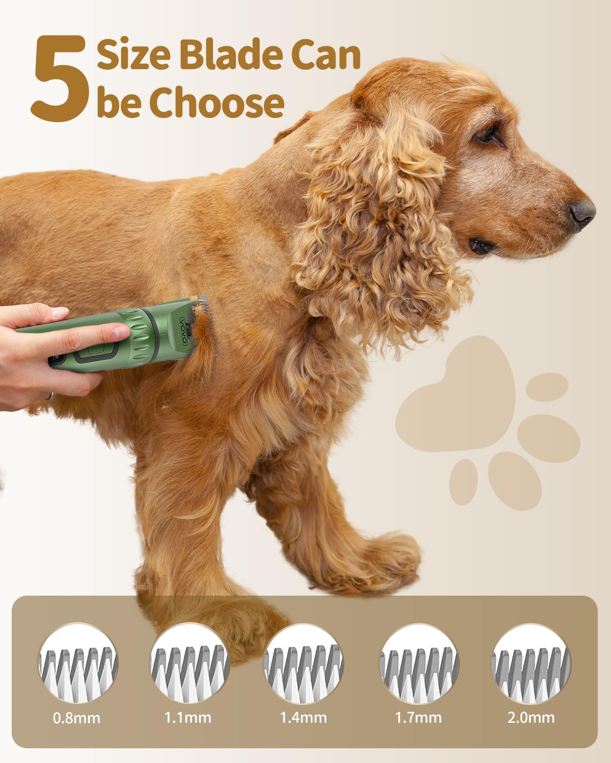 Vovo Dog Hair Clippers 3-Speed Heavy Duty Cordless Electric Dog Grooming Kit (Green)