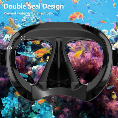 Snorkel Diving Mask Panoramic HD Swim Mask, Anti-Fog Scuba Diving Goggles,Tempered Glass Dive Mask Adult Youth Swim Goggles with Nose Cover for Diving, Snorkeling, Swimming (A-Black)