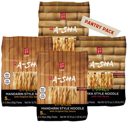 A-Sha Healthy Asian Instant Noodles with Sauce Pack | Pantry Variety Bundle | Vegan, Air Dried, High Protein | Great For Ramen, Stir Fry, Wok | 2 Flavors, 20 Packs