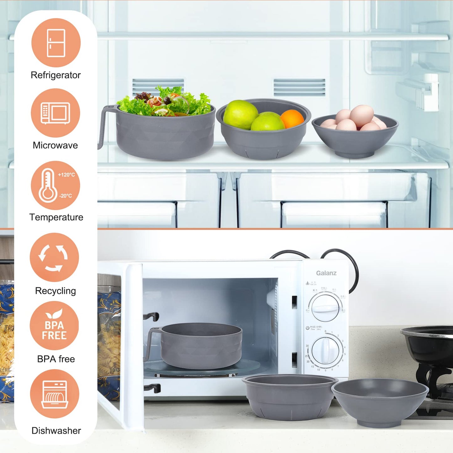 RORBAM Microwave Ramen Cooker,Ramen Bowl With Chopsticks and Spoon,For Office College Dorm Room Essentials Instant Lunch Ideal for Shin and Buldak Noodle On The Go, Dishwasher-Safe,BPA-Free. (gray)