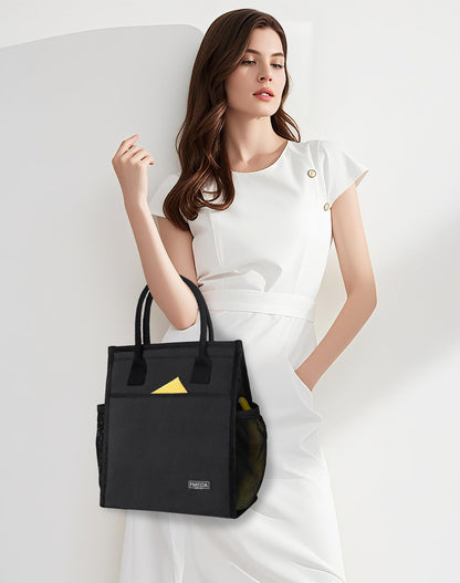 Fmeida Insulated Lunch Bag Women Men, 9L Large Lunch Bags with Multiple Pockets, Reusable Thermal Cooler Tote for Work, Office, Picnic, Travel | Hook and Loop Closure, Black