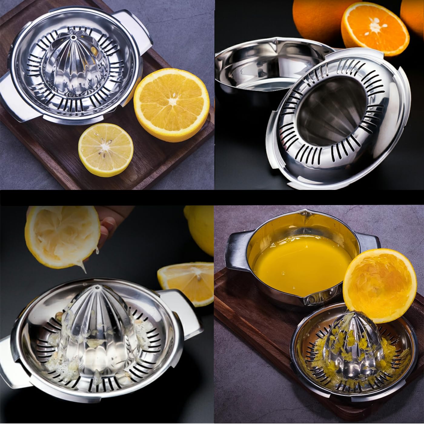 Citrus Lemon Orange Grapefruit Juicer Manual Squeezer 304 Stainless Steel Robust Hand Juicer Reamer Rotation Press with Strainer＆10oz Bowl, 2 Pour Spouts, Dishwasher Safe, Easy to Clean, Heavy Duty