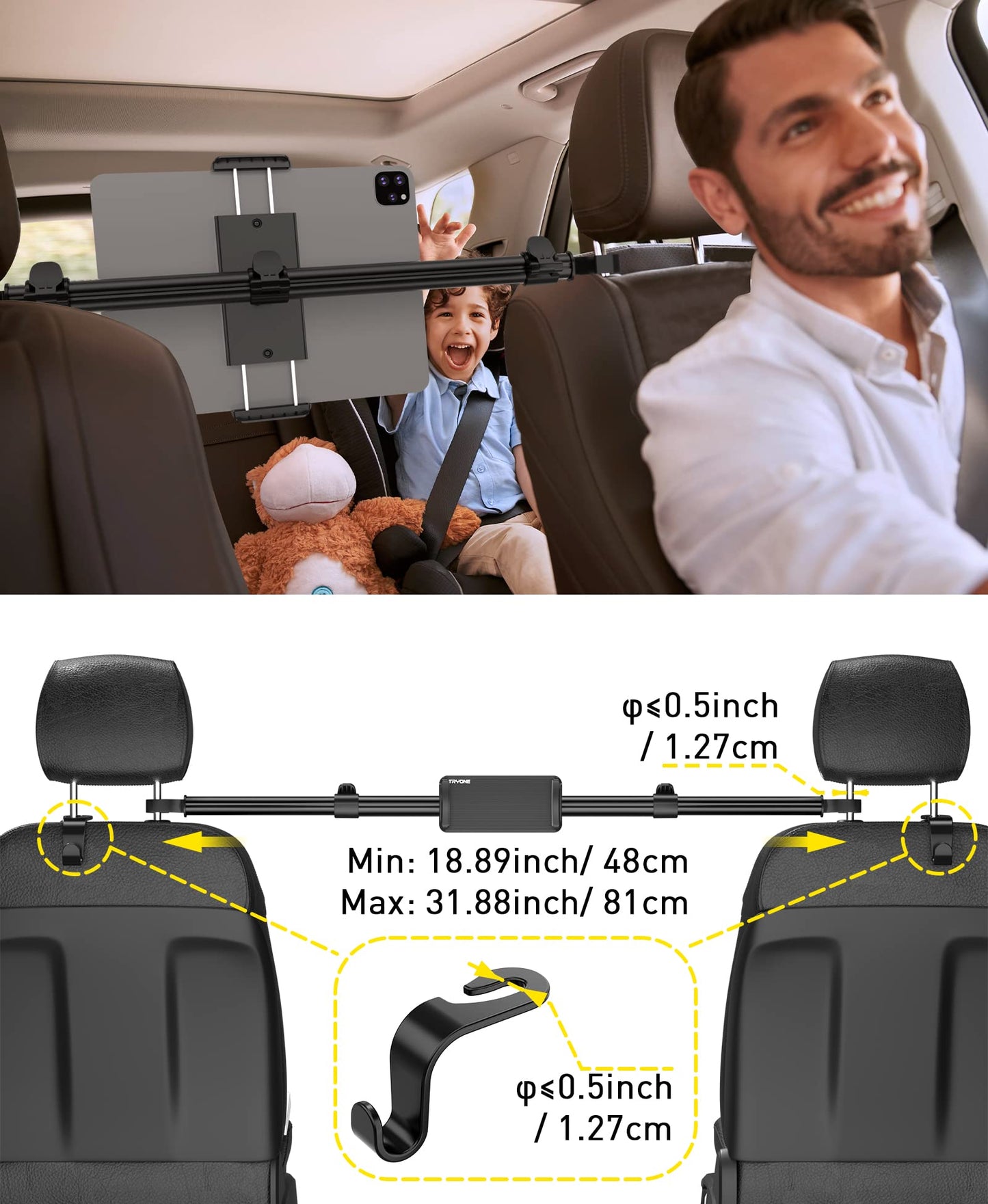 Car Tablet Holder Mount for iPad: Headrest Tablet Stand for Car Back Seat Compatible with iPad Pro Air Mini | Galaxy Tab | Kindle Fire HD | Switch OLED or Other 4.7-16.1" Devices