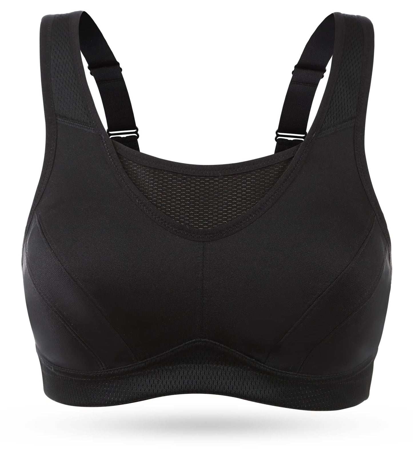 Wingslove Women's Full Coverage High Impact Wirefree Workout Non Padded Sports Bra Bounce Control (Black,38DD)