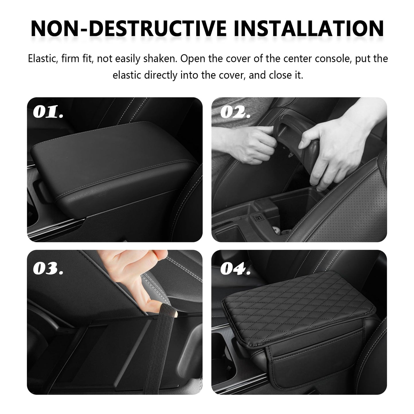 Upgraded Car Center Console Cover,Microfiber Leather Car Armrest Cover Cushion with 2 Storage Bags,Car Armrest Storage Box Car Interior Accessories for Most Vehicles (Black)
