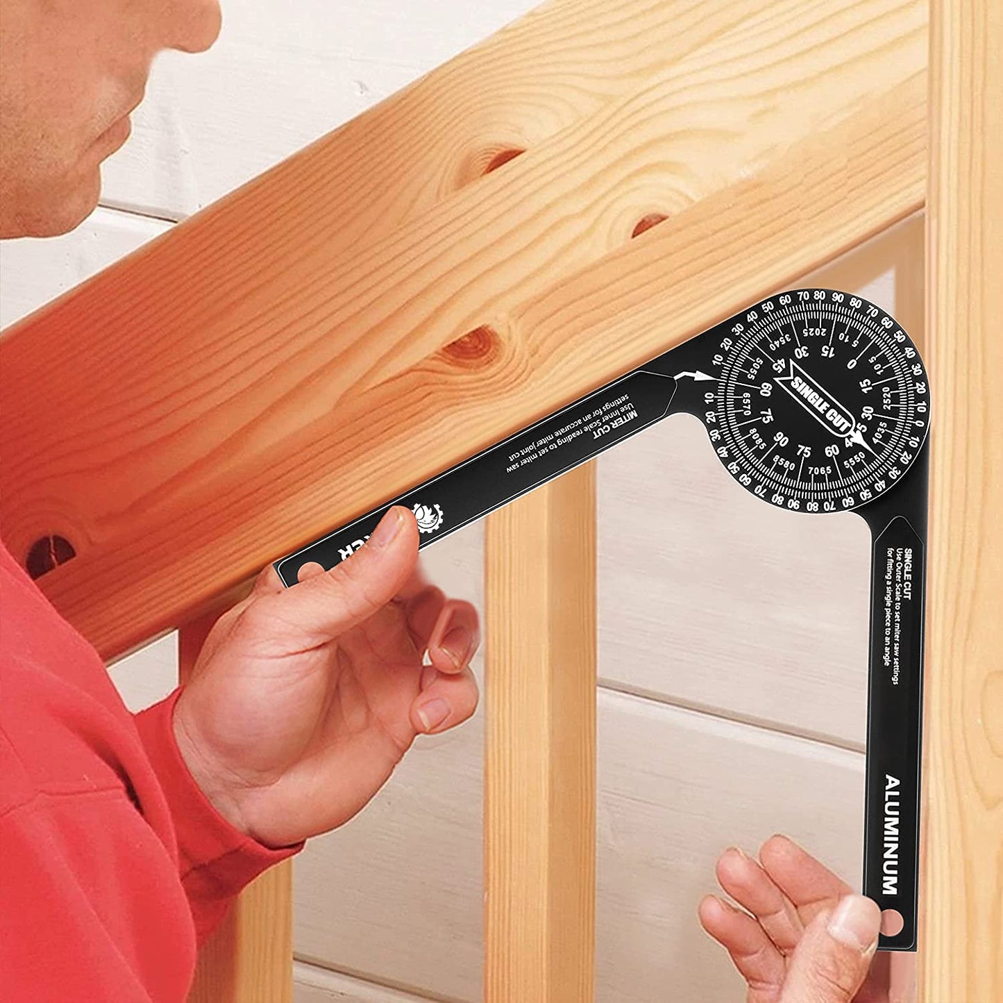 Saker Miter Saw Protractor|7-Inch Aluminum Protractor Angle Finder Featuring Precision Laser-Inside & Outside Miter Angle Finder for Carpenters, Plumbers and All Building Trades (Black)